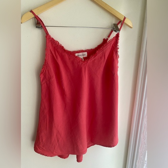 Cloth & Stone Anthropologie Hoy Pink Fringe Camisole Tank Top Sleeveless Loose - Picture 1 of 5